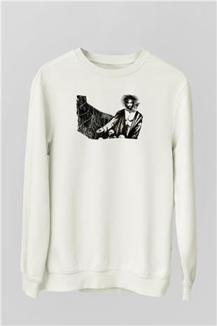 Sandman Baskılı Beyaz Unisex Sweatshirt