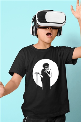 Sandman Baskılı Unisex Siyah Çocuk Tişört - Tshirt