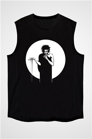 Sandman Baskılı Unisex Siyah Kolsuz Tişört - Tshirt