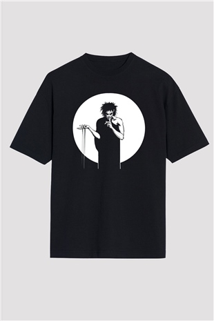 Sandman Baskılı Unisex Siyah Oversize Tişört - Tshirt