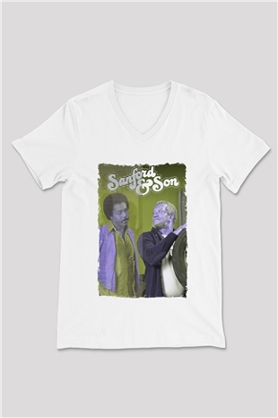 Sanford and Son Beyaz Unisex V Yaka Tişört