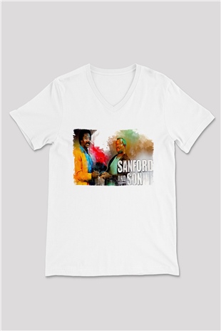 Sanford and Son Beyaz Unisex V Yaka Tişört