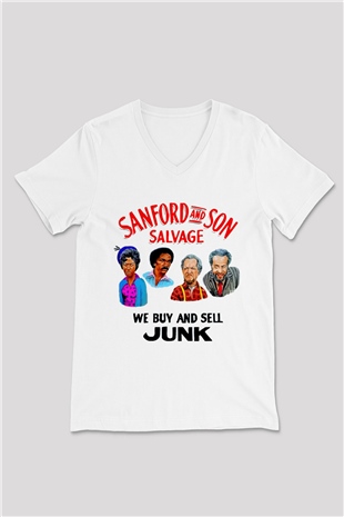 Sanford and Son Beyaz Unisex V Yaka Tişört