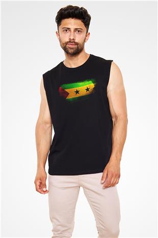 Sao Tome Principe Bayrağı Baskılı Unisex Siyah Kolsuz Tişört