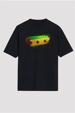 Sao Tome Principe Bayrağı Baskılı Unisex Siyah Oversize Tişört