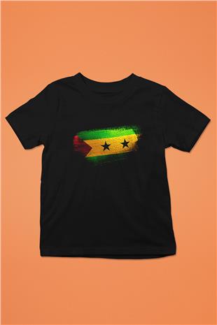 Sao Tome Principe Bayrağı Baskılı Unisex Siyah Çocuk Tişörtü