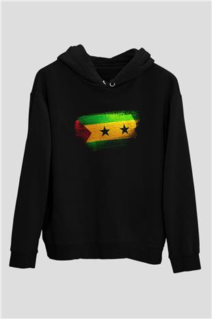 Sao Tome Principe Bayrağı Baskılı Unisex Siyah Kapüşonlu Sweatshirt