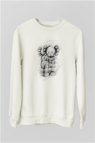 Sarılma Baskılı Unisex Beyaz  Sweatshirt