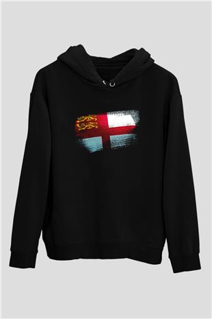Sark Bayrağı Baskılı Unisex Siyah Kapüşonlu Sweatshirt