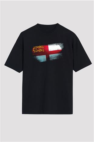 Sark Bayrağı Baskılı Unisex Siyah Oversize Tişört