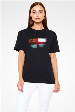 Sark Bayrağı Baskılı Unisex Siyah Tişört