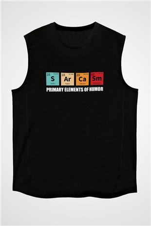 Sarkazm Elementler Baskılı Unisex Kolsuz Siyah Tişört - Tshirt