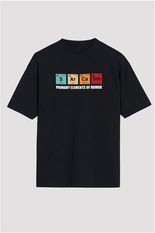 Sarkazm Elementler Baskılı Unisex Oversize Tişört - Tshirt