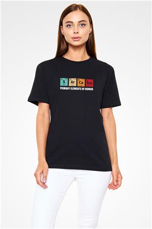 Sarkazm Elementler Baskılı Unisex Siyah Tişört - Tshirt