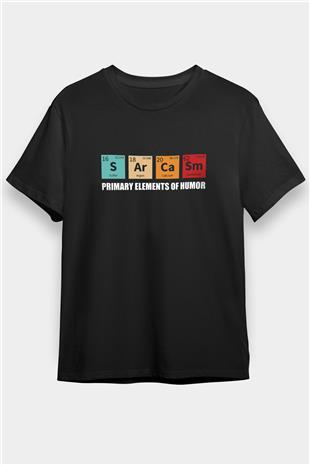 Sarkazm Elementler Baskılı Unisex Siyah Tişört - Tshirt