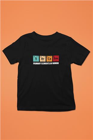 Sarkazm Elementler Baskılı Unisex Siyah Çocuk Tişörtü - Tshirt