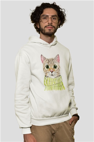 Şaşkın KediBeyaz Tshirt Unisex Hoodie