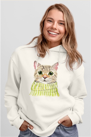 Şaşkın KediBeyaz Tshirt Unisex Hoodie