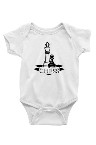 Satranç Baskılı Beyaz Unisex Bebek Body - Zıbın