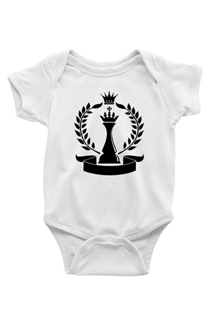 Satranç Baskılı Beyaz Unisex Bebek Body - Zıbın