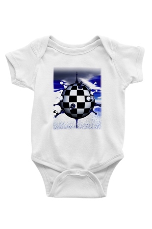 Satranç Baskılı Beyaz Unisex Bebek Body - Zıbın