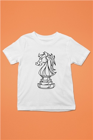 Satranç Baskılı Beyaz Unisex Çocuk Tişört
