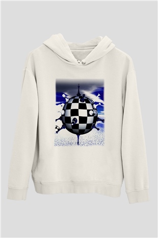 Satranç Beyaz Unisex Hoodie