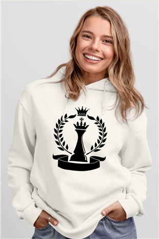 Satranç Beyaz Unisex Hoodie