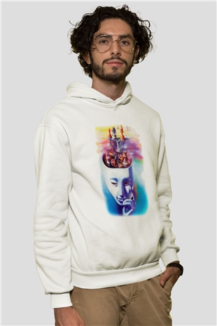 Satranç Beyaz Unisex Hoodie
