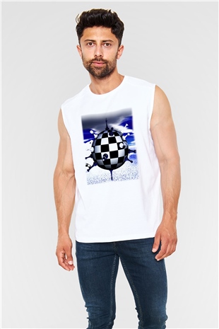 Satranç Beyaz Unisex Kolsuz Tişört