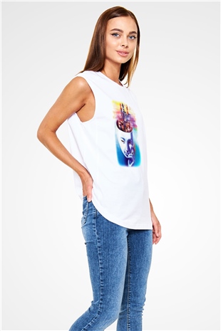 Satranç Beyaz Unisex Kolsuz Tişört
