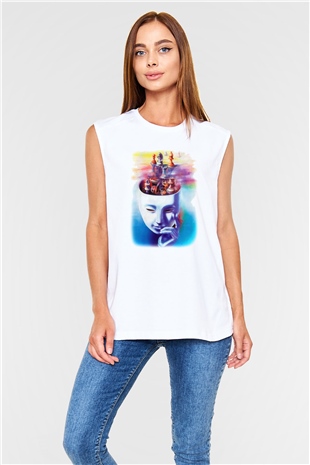 Satranç Beyaz Unisex Kolsuz Tişört