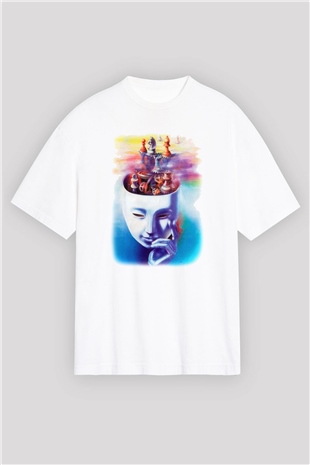 Satranç Beyaz Unisex Oversize Tişört T-Shirt