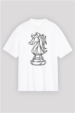 Satranç Beyaz Unisex Oversize Tişört T-Shirt