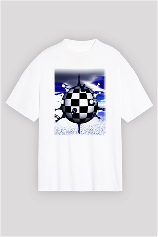 Satranç Beyaz Unisex Oversize Tişört T-Shirt