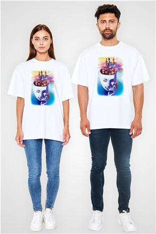 Satranç Beyaz Unisex Oversize Tişört T-Shirt