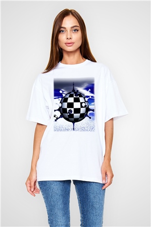 Satranç Beyaz Unisex Oversize Tişört T-Shirt
