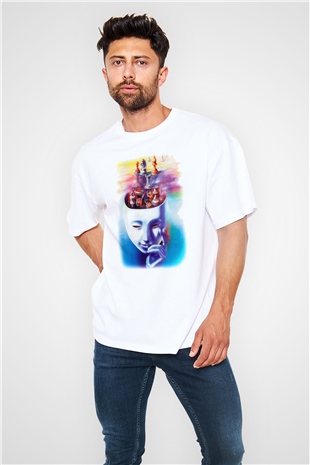 Satranç Beyaz Unisex Oversize Tişört T-Shirt