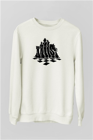 Satranç Beyaz Unisex Sweatshirt