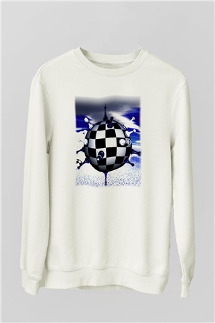 Satranç Beyaz Unisex Sweatshirt