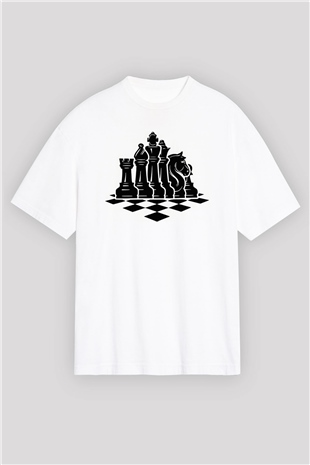 Satranç Beyaz Oversize Tişört Oversize T-shirt - TişörtFabrikası