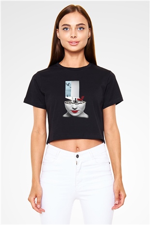 Satranç Siyah Crop Top Tişört