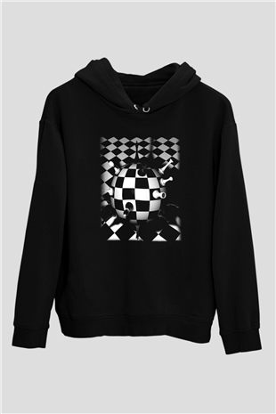Satranç Siyah Unisex Hoodie