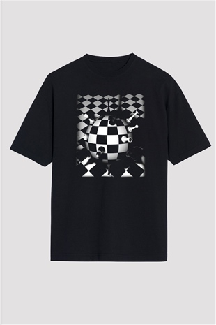 Satranç Siyah Unisex Oversize Tişört T-Shirt