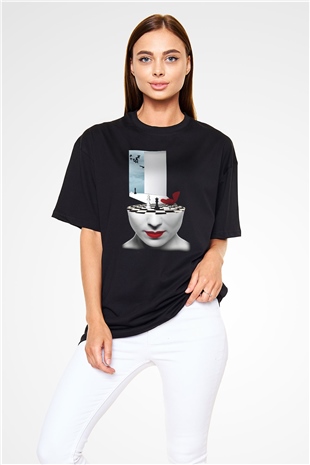 Satranç Siyah Unisex Oversize Tişört T-Shirt