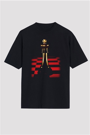 Satranç Siyah Unisex Oversize Tişört T-Shirt