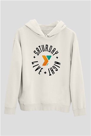 Saturday Night Live Beyaz Unisex Kapşonlu Sweatshirt