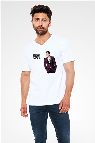 Saturday Night Live Beyaz Unisex V Yaka Tişört