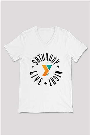 Saturday Night Live Beyaz Unisex V Yaka Tişört T-Shirt