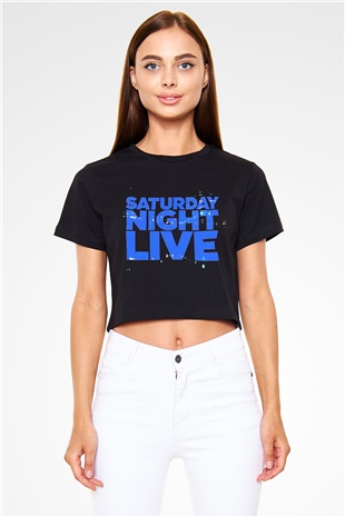 Saturday Night Live Siyah Crop Top Tişört